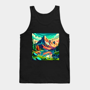Painting Of A Mountain Lake With A Mountain Tank Top